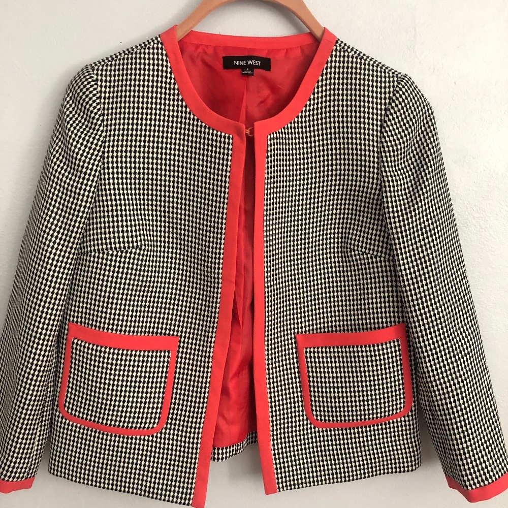 Nine West Classic Career Gingham Checkered Blazer